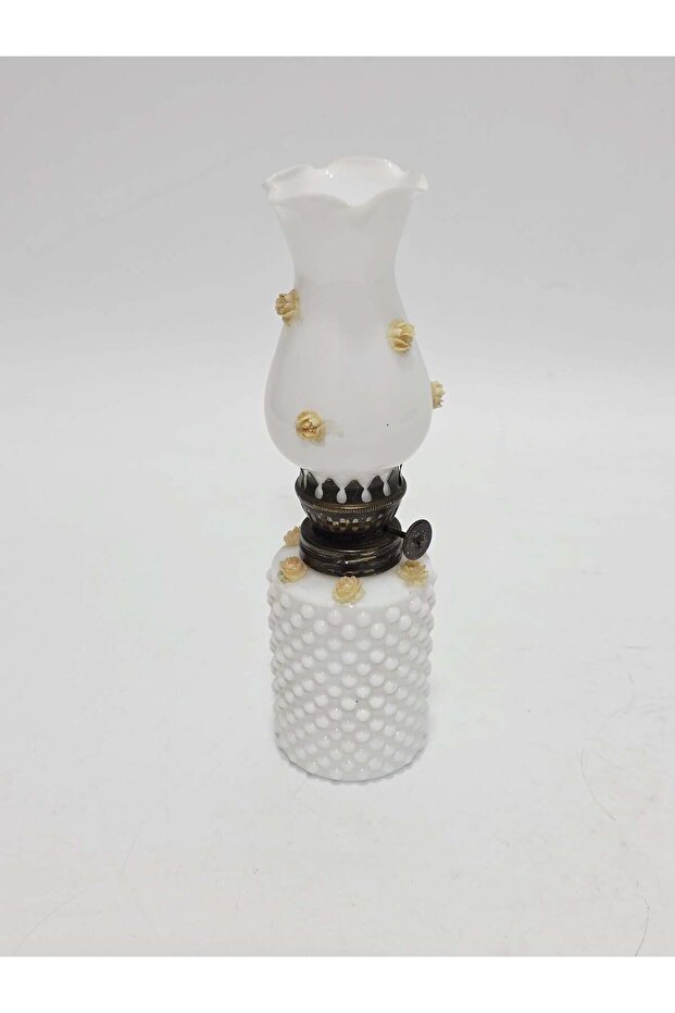 Antique Opal Glass Gas Lamp with Flower Motif 035