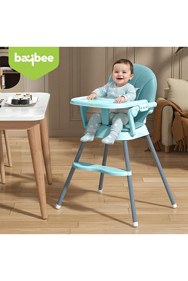 3-in-1 Convertible Baby High Chair, Foldable, Adjustable Height, Tray, 6–36 Months (Blue)