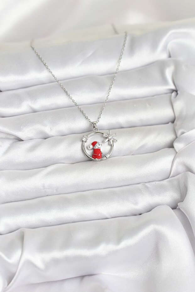 316L Steel Chain Silver Zircon Stone Christmas Theme Women's Necklace