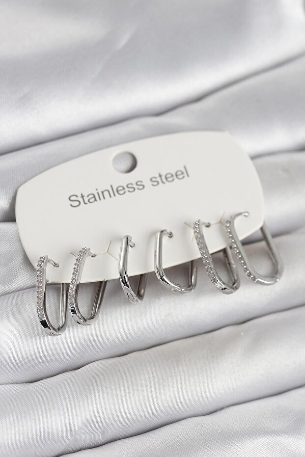 316L Steel Silver Color 6 Piece Set Geometric Model Women's Earrings
