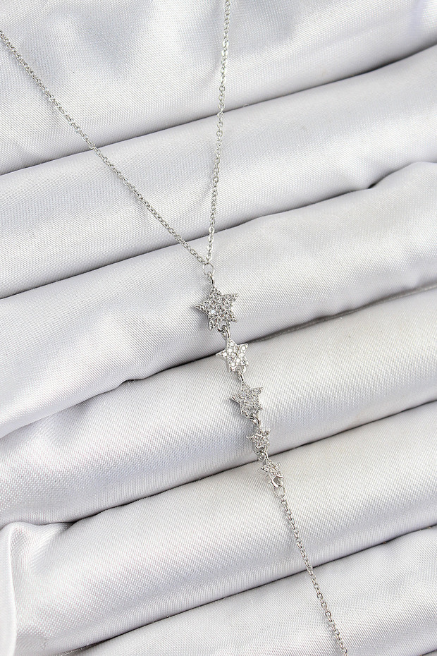 Brass Zircon Stone Row Star Figure Y Model Silver Color Women's Necklace