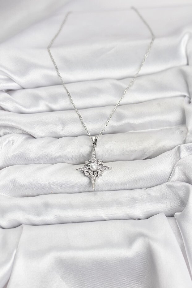 316L Steel Chain Silver Color Pole Star Model Zircon Stone Women's Necklace