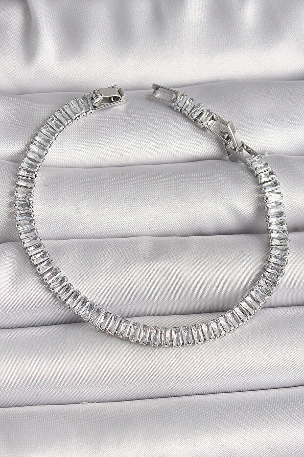 Brass Silver Color Zircon Stone Waterway Model Women's Bracelet