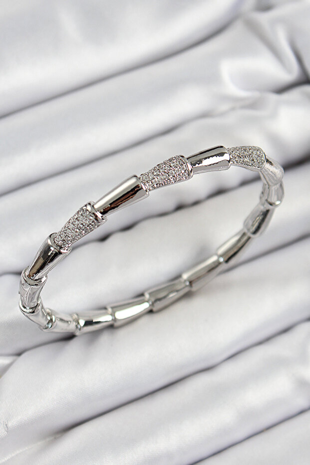 Brass Zircon Stone Bone Model Silver Color Vip Women's Bracelet