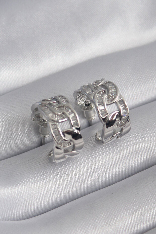 Brass Silver Color Zircon Stone Chain Model Women's Earrings