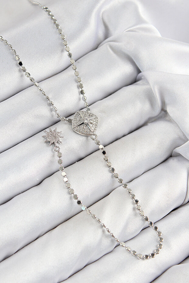 Brass Zircon Stone Crushed Chain Locket Model Silver Color Y Necklace