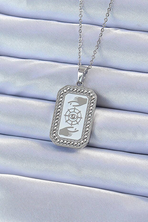 316L Steel Chain Silver Color Enamel Zircon Stone Eye Figure Tarot Necklace