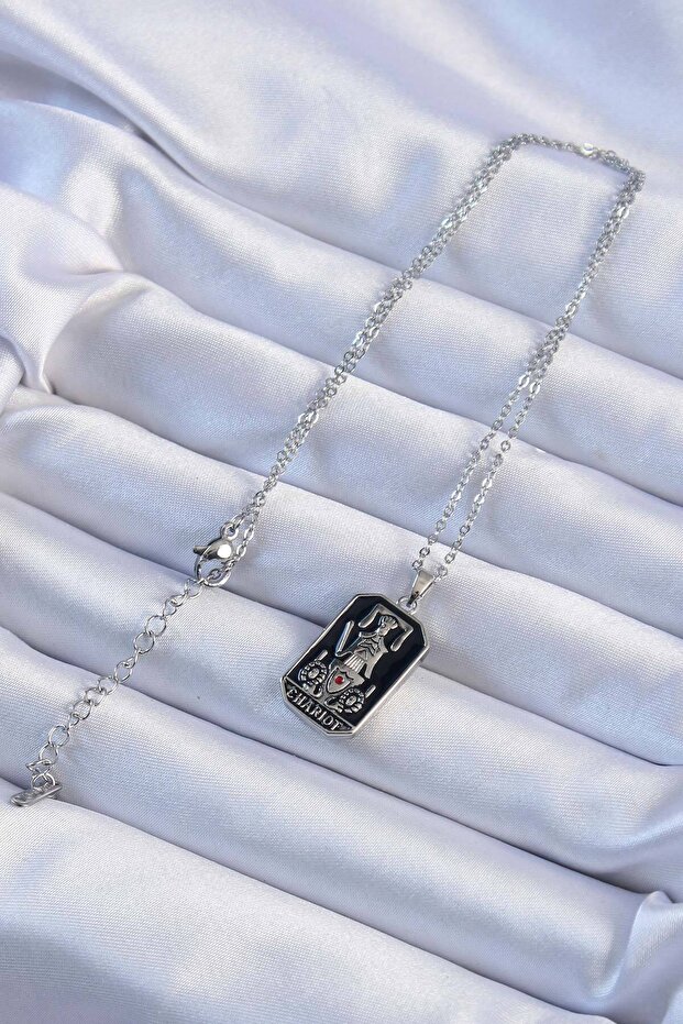 316L Steel Chain Silver Color Black Enamel Tarot Pendant