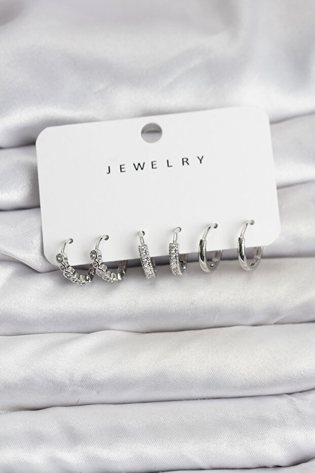 Silver Color Brass Zircon Stone Women's Earring Set