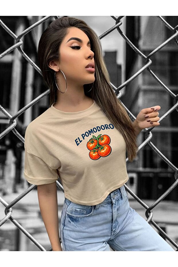 El Pomodoro Printed Crop T-Shirt 3Ut5