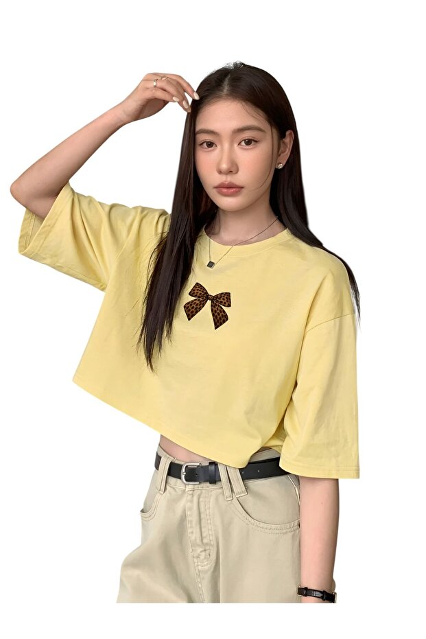 Ribbon Printed Crop T-Shirt 3Ut3