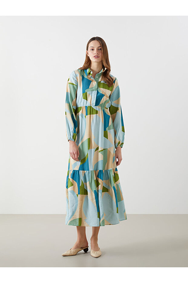 Lcwaikiki Classic Shirt Collar Patterned Dress