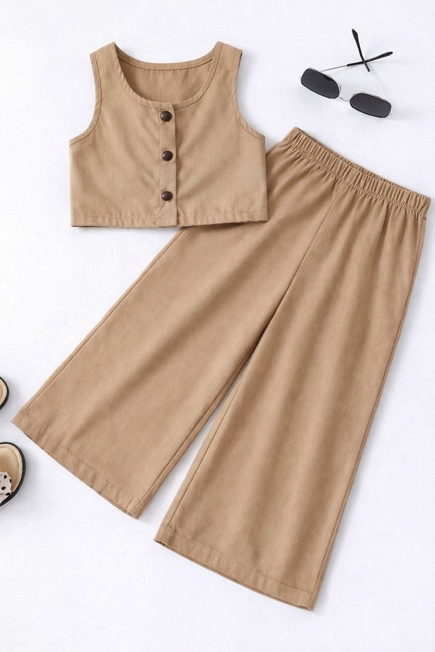 Girl's 2-Piece Combination Gabardine Summer Outfit for Girls