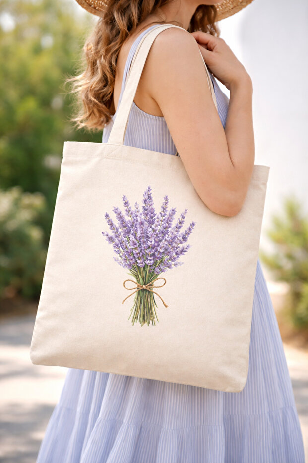 Lavender Bunch Printed Raw Cloth Bag, Shoulder Bag, Shopping Cloth Bag, Sublimation Printed