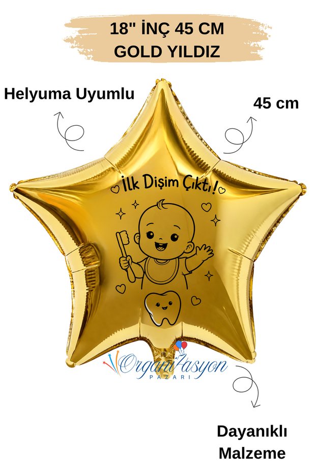 18 Inch Gold Star Foil Balloon | My First Tooth Came in | Tooth Figured | My First Tooth Came Out Party | Baby