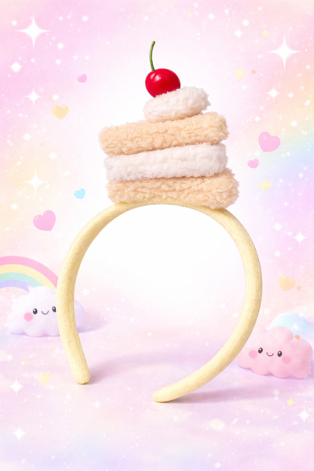 Girl's Cherry Cake Figured Crown Plush Cream Pink Hair Crown Kawaii Cute Birthday Party