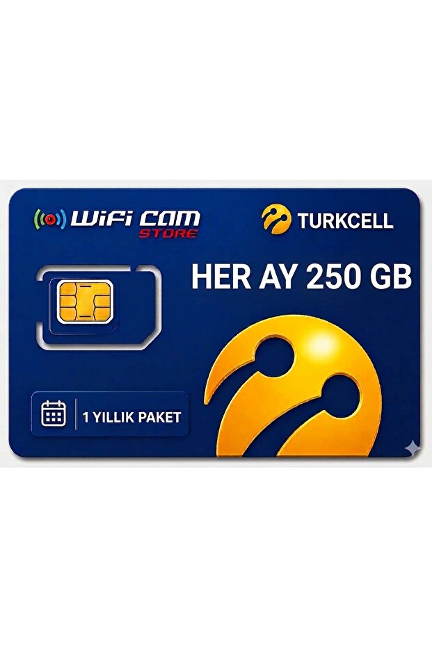 WİFİCAM Turkcell 4g Yıllık Data Sim Kart Her Ay 250 gb 1 Yıllık Hat