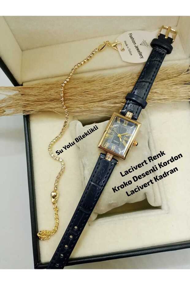Vintage New Season Gold Case Design - Navy Blue Dial - Navy Blue Color Strap - with Waterway Bracelet