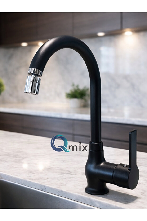 Luxury Kitchen Sink Faucet with Double Water Inlet, Black Color, Brass Body, 360 Degree Movable Aerator