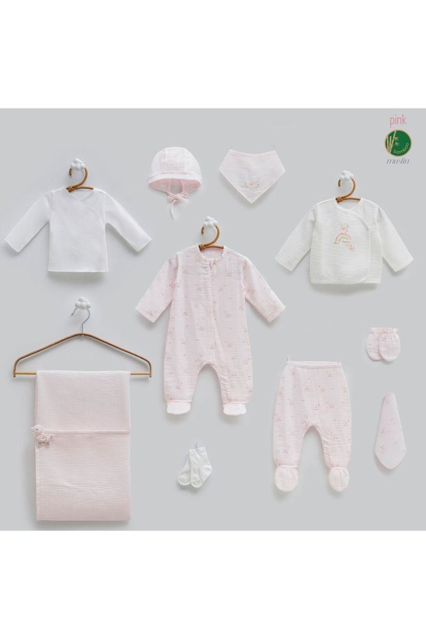 İncibaby 100% Cotton Love Time Muslin Baby Girl 10-Piece Hospital Discharge Set New Season 2026