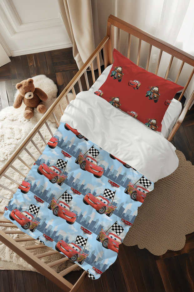 Cars Blue Patterned Baby Crib Sleeping Set Tlabg-334