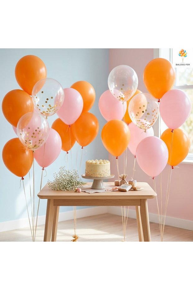 Birthday Party Decorations Balloon Set 20 Pieces Orange Pink Gold Confetti Transparent Balloon