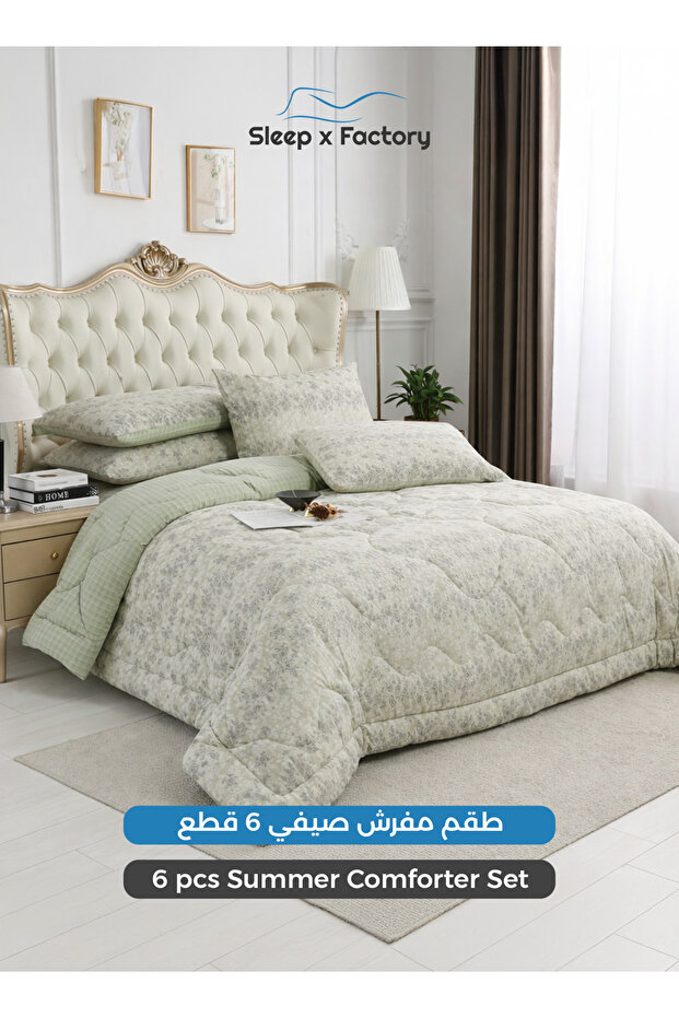 طقم لحاف صيفي من 6 قطع مقاس 200×200 سم - طقم أغطية سرير من الألياف الدقيقة مع ملاءة سفلية وأكياس وسائد