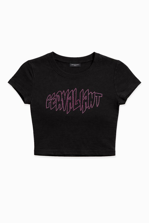Women's Pyramid Rhinestone Stone Printed Crop T-Shirt