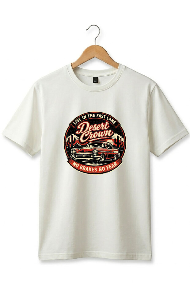 Unisex Retro Classic Car Printed Vintage 100% Cotton Crew Neck T-Shirt