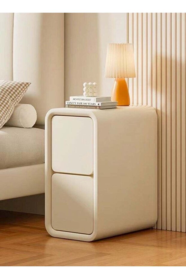 1-Piece Modern Design Narrow Nightstand for Bedroom Slim Bed End Table with Storage Drawers