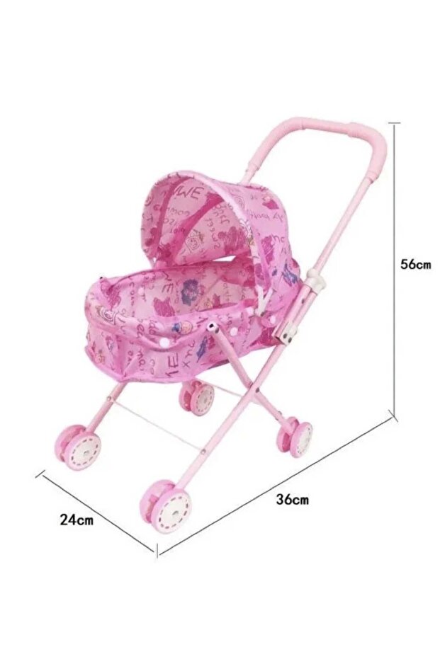Baby Doll Stroller Set with Doll – Foldable Toy Pram for Kids (Pink)