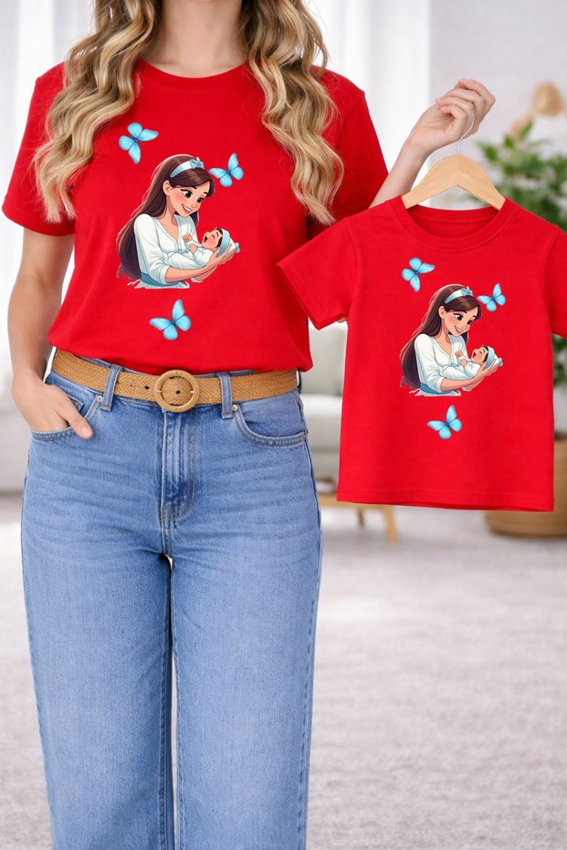 Mother-Daughter Matching Oversize T-Shirt Twin T-Shirt 100% Cotton Comfortable Fit (Single Price)