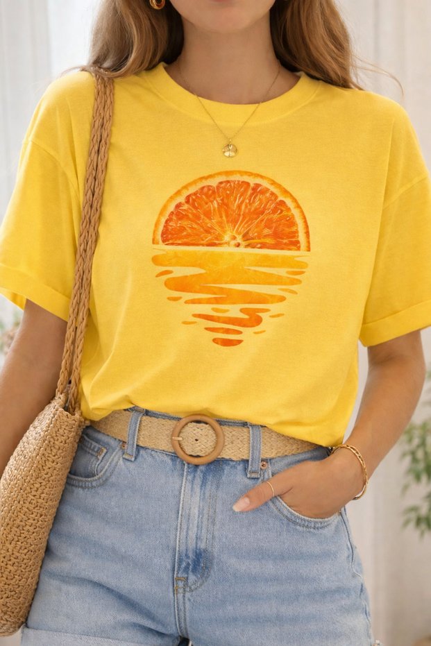 Orange Sunset Printed Unisex Oversize T-Shirt – Cotton Crew Neck Casual T-Shirt