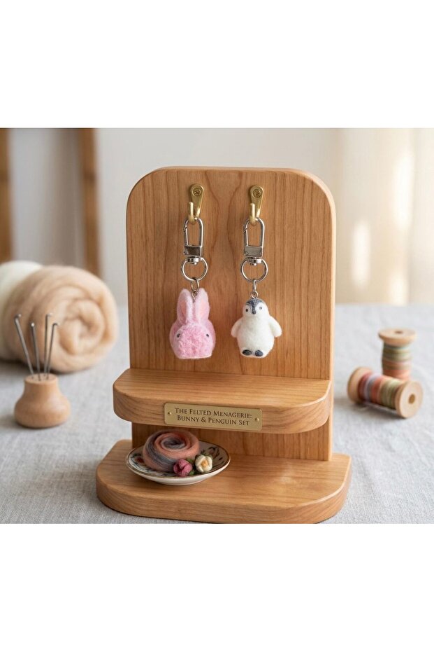 Penguin and Rabbit Figured Zipper Bag Clothes Ornament Charm Keychain 2 Pieces