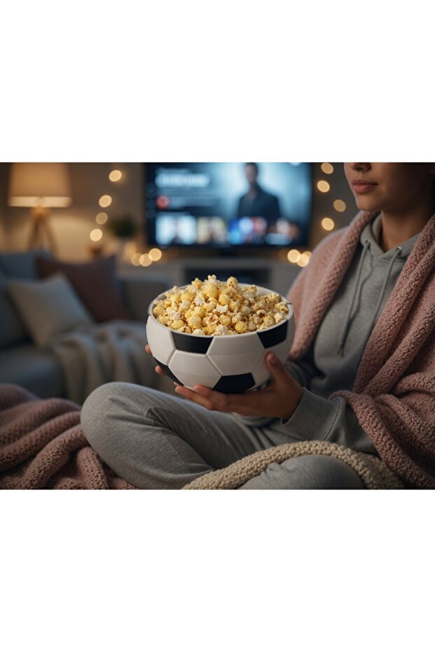 Printed Popcorn Bowl Football Ball Design – Large Snack Container – for Movie & Match Enjoyment