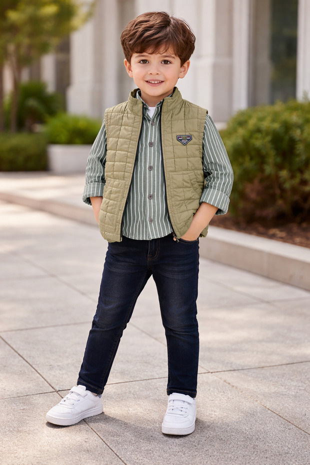 Boy's Denim 4-Piece Set Shirt, T-Shirt and Vest