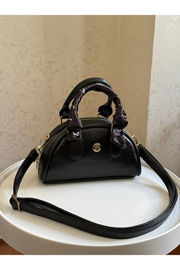Faux Leather Women's Hand and Shoulder Bag with Scarf Detail