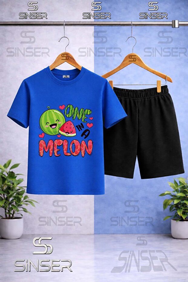 Children's Watermelon One Melon Printed Crew Neck T-Shirt - Shorts Set
