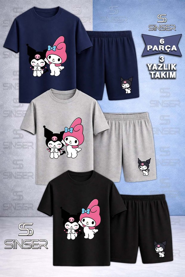Children's Kromi and My Melody Printed Crew Neck 3-Piece T-Shirt - Shorts Set