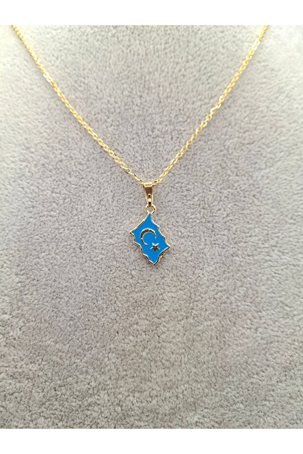 Gold Color Turquoise Wavy Model Turkish Flag Necklace Unisex
