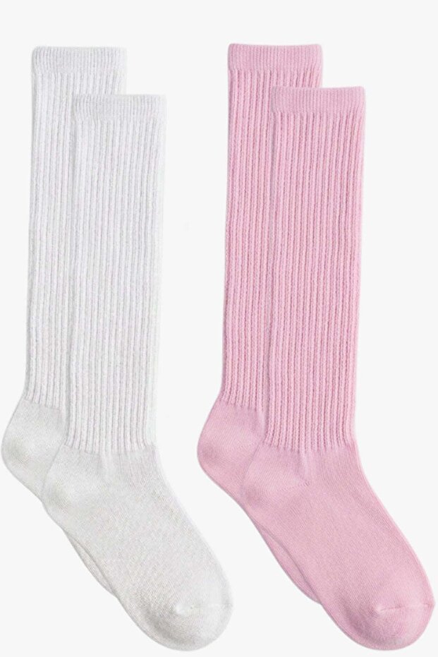 2 Pairs of Thin Ribbed Above-Knee Cotton Blend Children's Socks