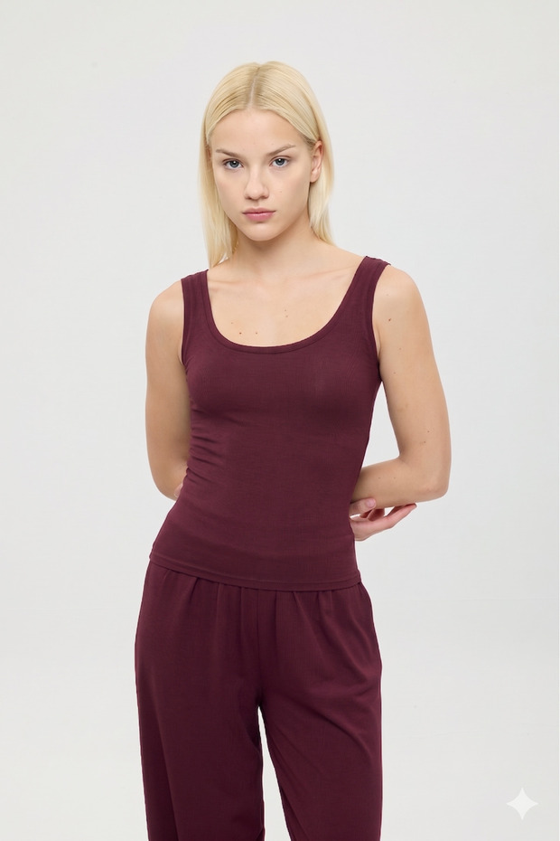 Ultra Soft Oval Neck Sleeveless Blouse Burgundy