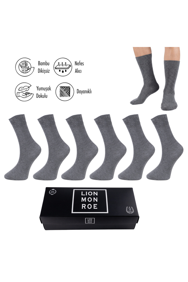 Pure Bamboo Men's Socks Long Plain Gray Socks Seamless Premium Boxed 6-Piece L5952Aznb Softaura