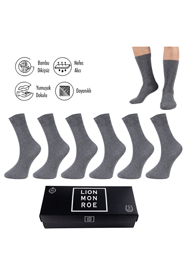 Pure Bamboo Men's Socks Long Plain Gray Melange Socks Seamless Premium Boxed 6-Piece L5952Aznb Softaura