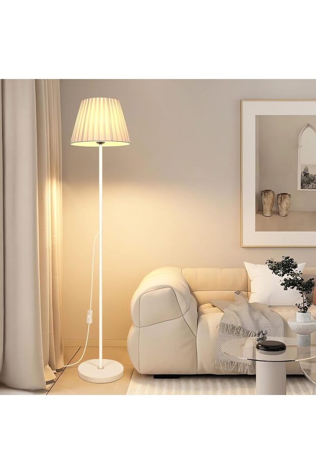 Fohome Floor Lamp for Living Room, 3- Color Dimmable Standing Lamps with Fabric Lampshade,10W Bulb I
