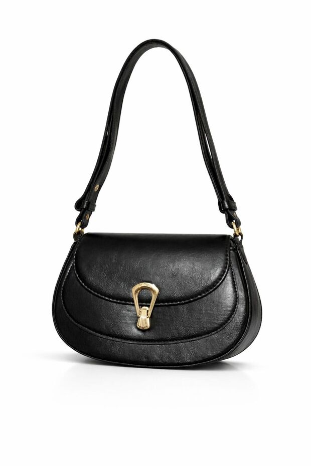 Mussel Black Gold Buckle Detailed Women's Faux Leather Bag Stylish Design
