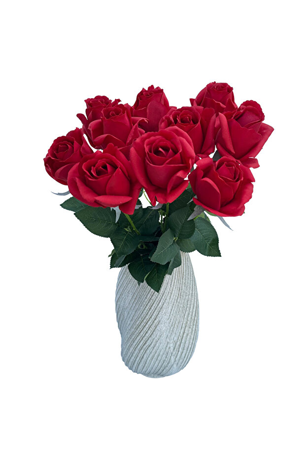 10 PCS Artificial Flowers Roses Fake Silk Flowers Rose with Vase for Home Office Hotel Decor
