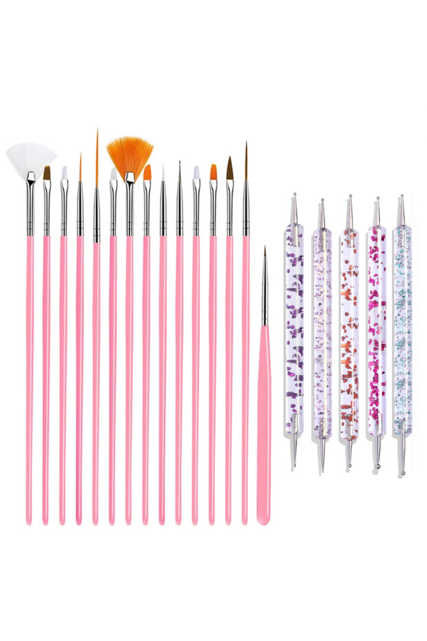 Pink LINMANDA 20PCS Nail Art Brush Set Nail Art Tool Set Professional Nail Design Brushes Suitable f