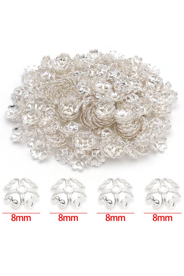 8mm Color 1 20pcs 18K Real Gold Plated Brass Flower Beads Caps, Hollow Beads Caps For DIY Bracelet N