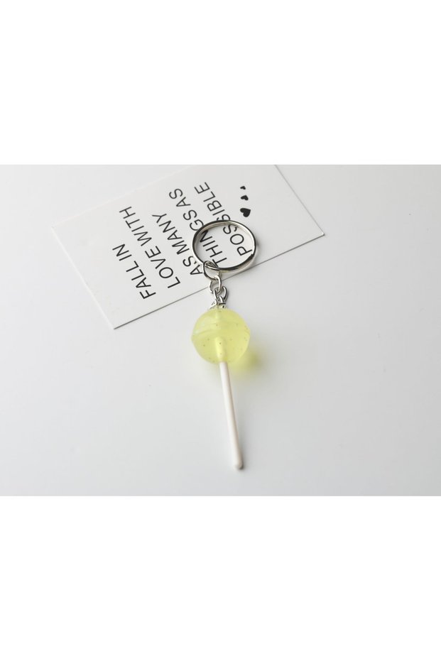 yellow Lovely Resin Candy Lollipop Keychain Mini 3D Simulation Food Key Rings for Men Women Handbag